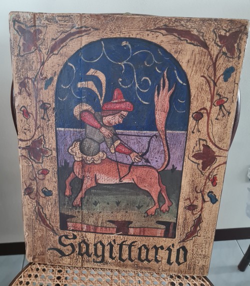 Sagittario segno zodiacale vintage dipinto  su tav